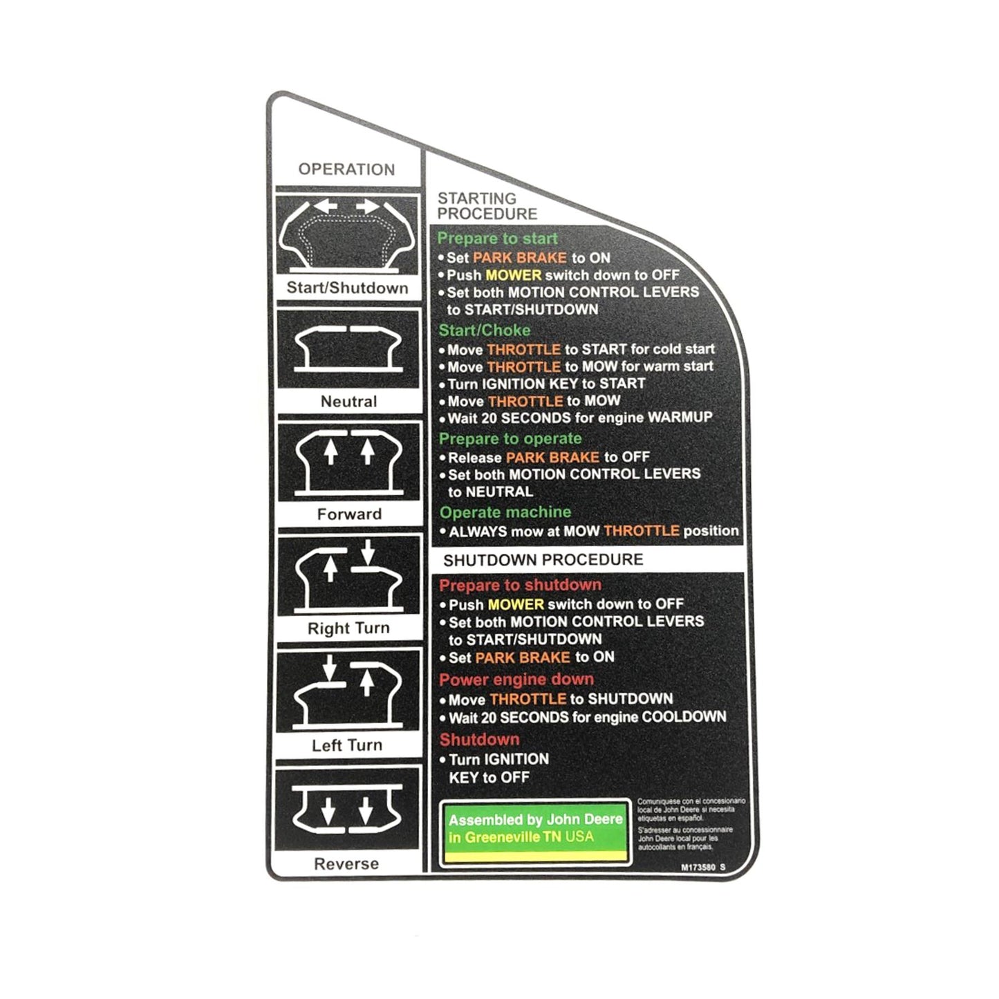 John Deere Decal - Operating Instructions - M173580